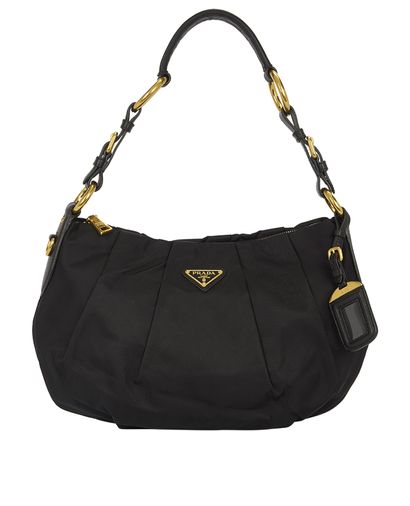 Prada Pleated Shoulder Bag, &pound;395, Handbags, Black, Nylon (Polymer), Front view